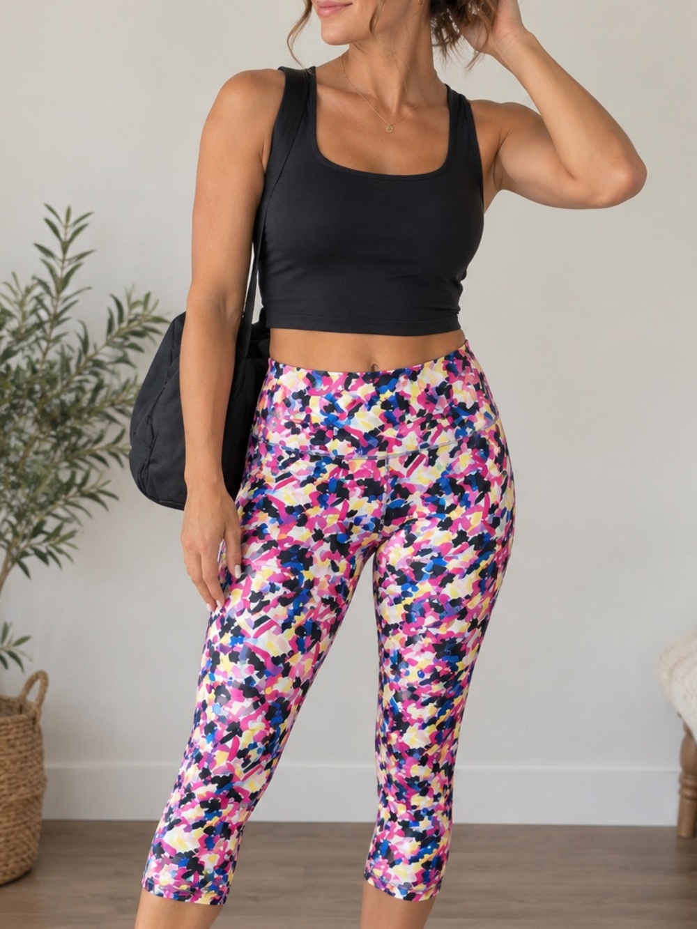 . Intro. Love The Fit Multicolor Colorful Tummy Control Abstract Capri Leggings